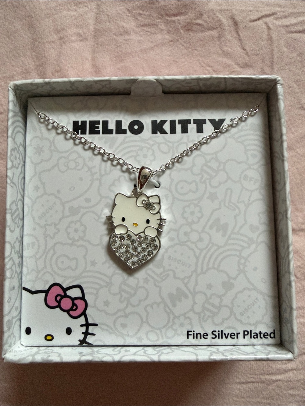 Hello Kitty Silver and White Heart Necklace